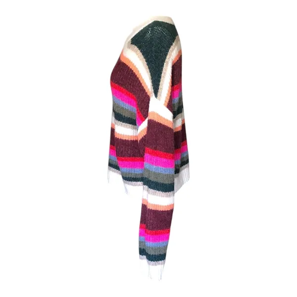 American Eagle Cropped Stripe Sweater Small Colorful Chunky Knit Crewneck Cozy - Image 6