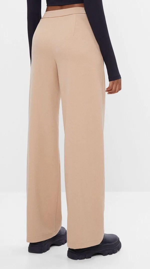 Bershka high waisted beige tan wide leg pants - Image 9