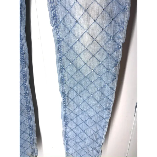 Hollister Diamond Quilted Rhinestone Jeans Size 3R Light Wash Indie Sleaze Y2K - Image 4
