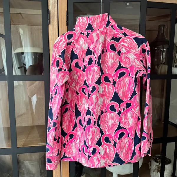 Lilly Pulitzer Zip up Jacket Skipper Popover Flamingo print Resortwear active - Image 3