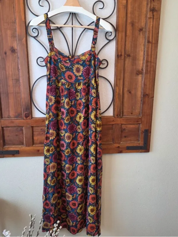 Natural Life Patti Tie-Front Maxi Dress Sunflower Floral Size M Bobo Hippie - Image 6