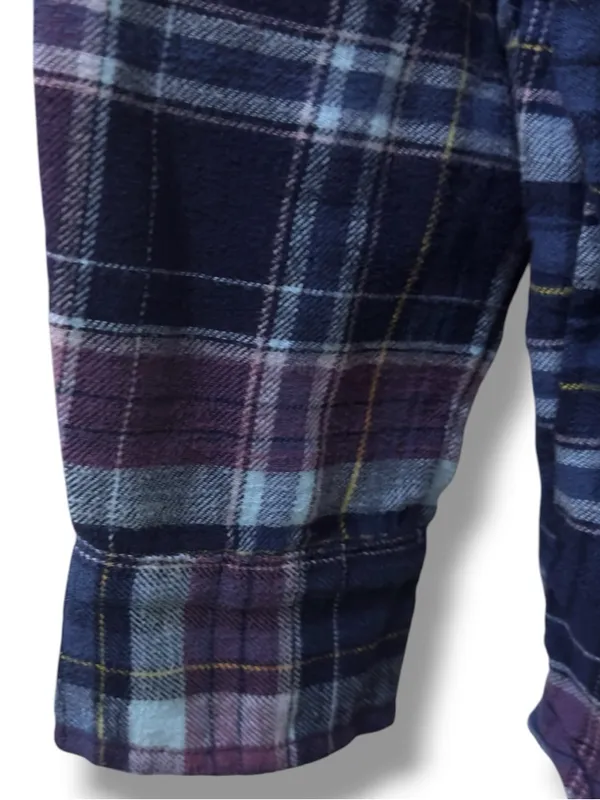 Aerie | EUC Cotton Navy & Purple Plaid Flannel Oversized Button-Down Shirt (S/M) - Image 9