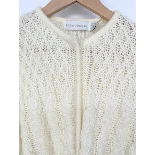 Vintage Robert Scott Ltd Cable Knit Button Cardigan Cream Sweater‎ Sz 34 Cottage - Image 2
