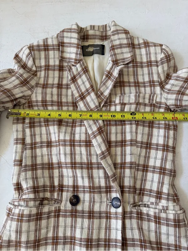 Reformation Verano Cream Plaid Linen Blazer Size XS - Image 8