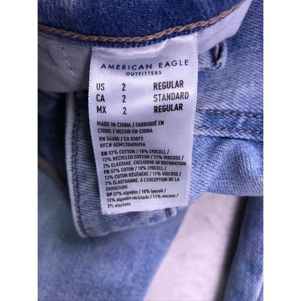 American Eagle Cargo Jeans Women 2 Blue Super High Rise Baggy Wide Leg Stretch - Image 3