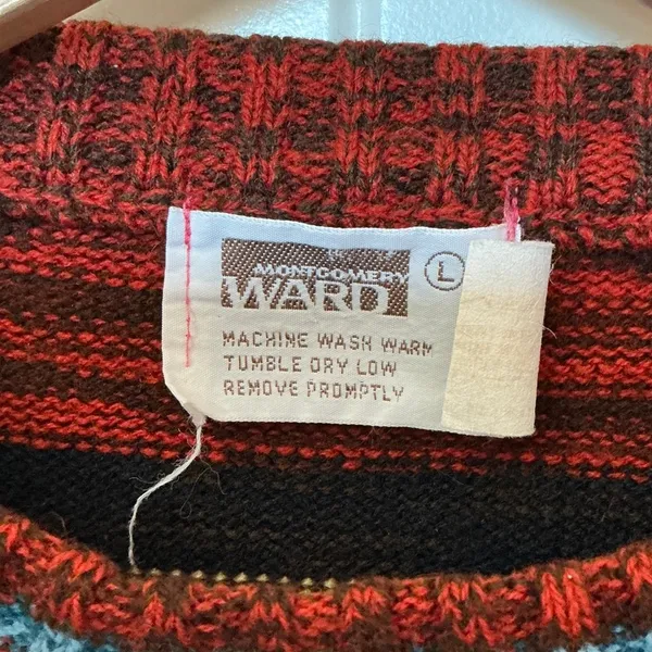 Vintage Montgomery Ward Western Knit Sweater Large Red/Black - Image 2