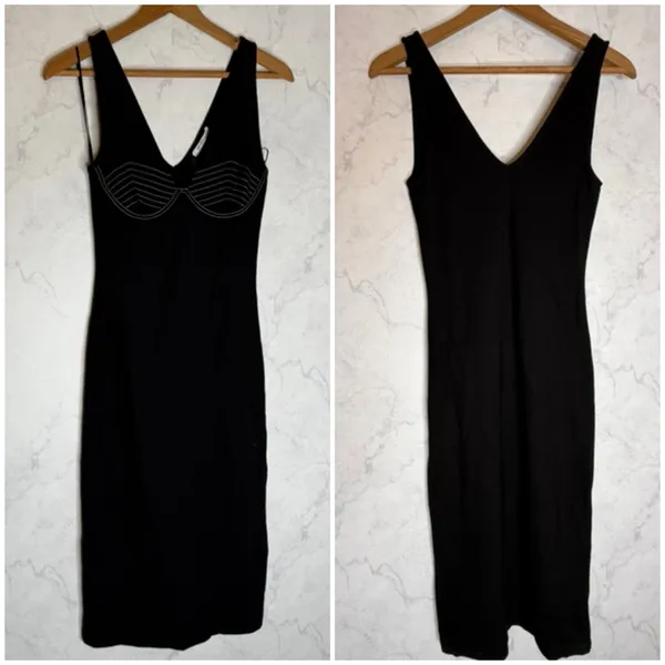 Zara black & white contrast stitch bodycon midi dress - Image 2