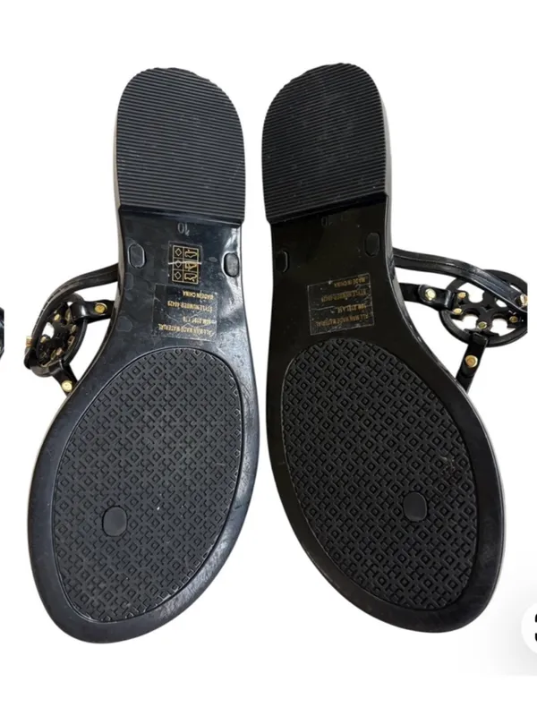 EUC Tory Burch Mini Miller Jelly Sandals Black Gold Size 10 Retail $125.00 - Image 8