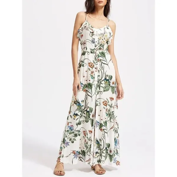 ✨HP✨White Botanical Print Front Ruffle Cami Dress✨ - Image 4