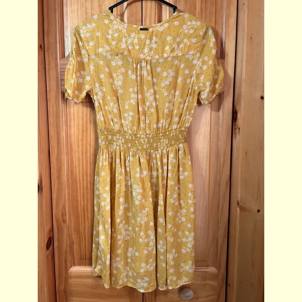 Billabong Twirl Twist Women's XS Mustard Yellow‎ Floral Button Down Mini Dress - Image 4