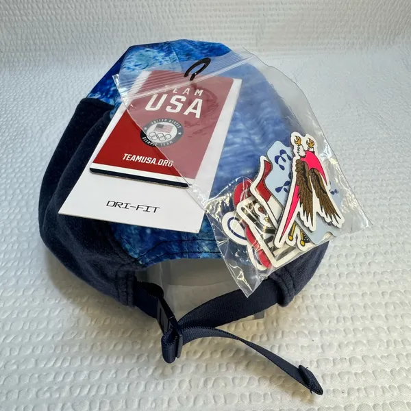 Nike Fly 5 Panel Hat USA Olympic Team Patches Size M/ L Dri Fit Blue Running New - Image 6