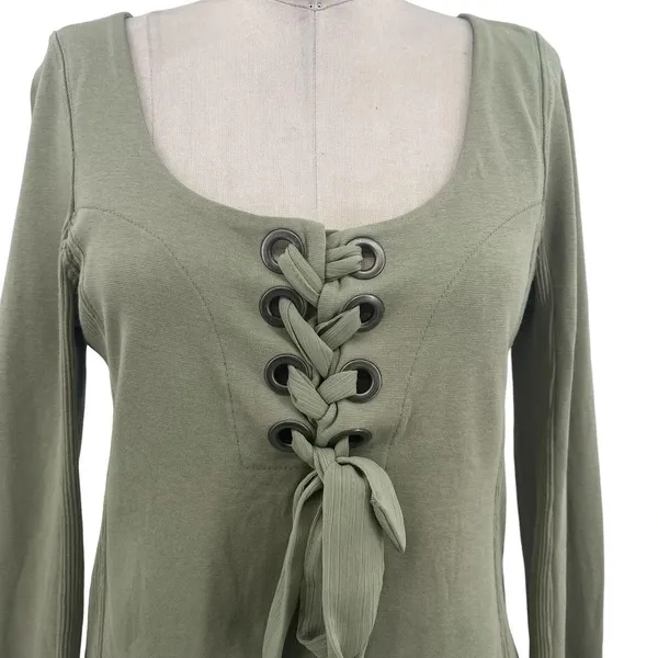 Free People Looking Back Lace-Up Top Sage Green Size Medium‎ - Image 5
