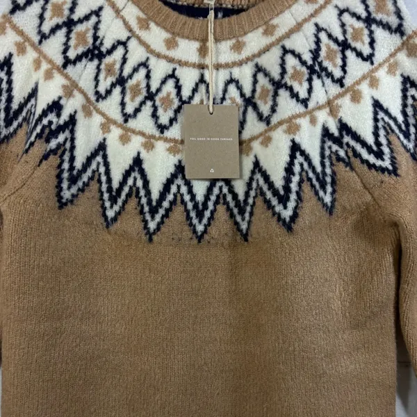 Thread & Supply Womens Fair Isle Claire Knit Sweater Oat Brown Small NWT - Image 10