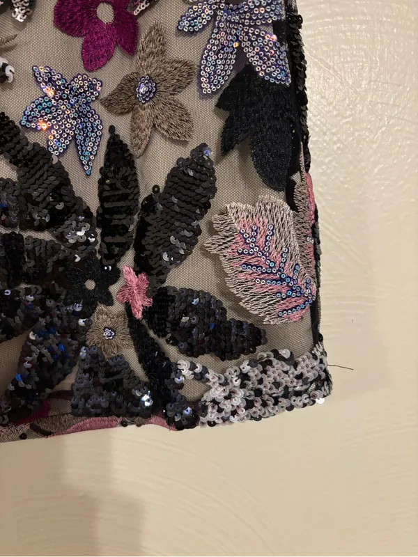 VICI Medium Floral Sequin Embroidered Mesh Mini Skirt Party Holiday - Image 7