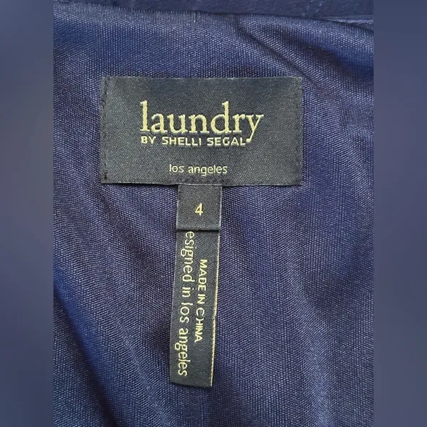 $125 LAUNDRY BY SHELLI SEGAL Navy Blue Tulip Tiered Sleeveless Cocktail Dress 4 - Image 7