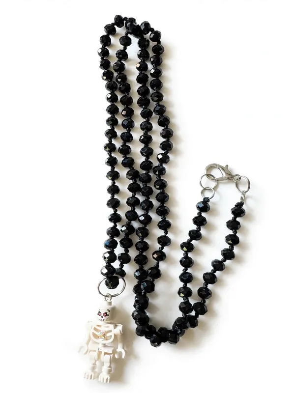 Lego Skeleton Charm on a long 36” Black Beaded Necklace. - Image 4