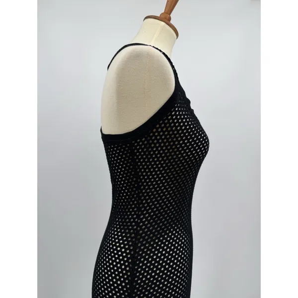 BCBGMaxAzria Etania Mesh Tank Dress Black Raw Hem Mini Bodycon Cover up Beachy S - Image 5