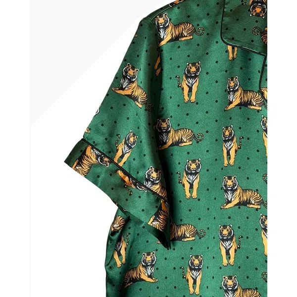 Ekouaer Satin Pajama Set Women XL Green Tiger Print Shorts Set Loungewear - Image 8