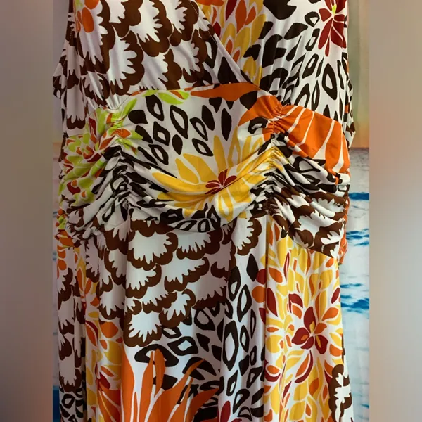 Unbranded Orange & Yellow Sleeveless Floral Maxi Dress Size LG - Image 4