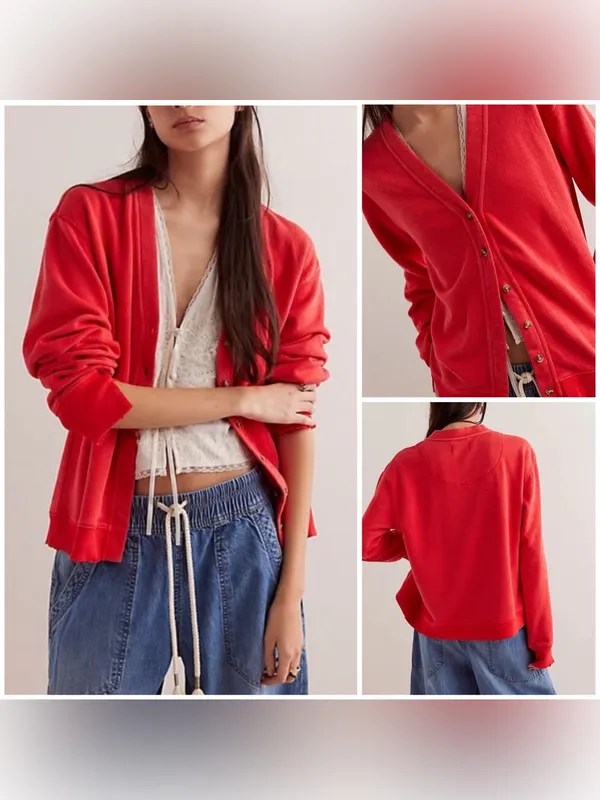 NWOT Free People Take It Easy Cardigan - poppy red - XS - Image 2