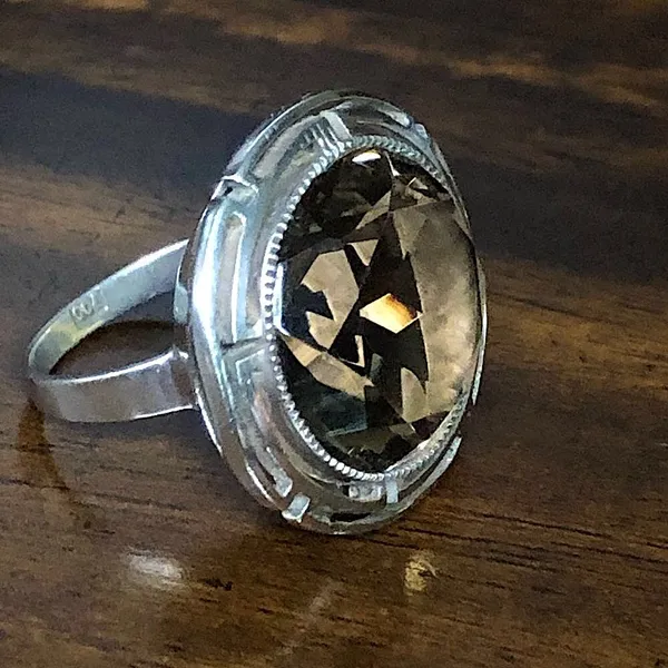 Faceted Smokey Quartz and Sterling Silver Vintage Cocktail Ring Size 6 - Image 2