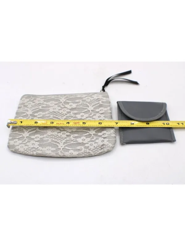 H&M Gray Lace Cosmetic Pouch & Small Faux Leather Set Jewelry Makeup Travel Vtg - Image 8