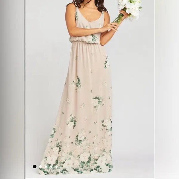 Show Me Your MuMu Kendall Maxi Dress Size XL Cream Green Floral Chiffon Low Back - Image 2