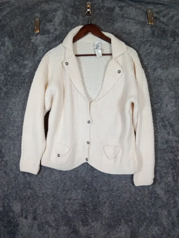 Vintage Fisher H8ll Hand Knit Worsted Wool Cropped Cardigan Preppy Cottage M - Image 2
