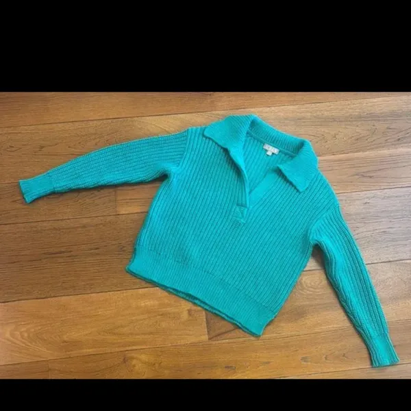 J. Crew ribbed cotton Johnny collar‎ sweater polo emerald forest size xs - Image 5