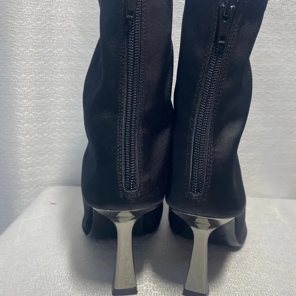 Zara Black Fabric Sock Boots Metallic Stiletto Heel Ankle Booties EU 38 3108/710 - Image 4