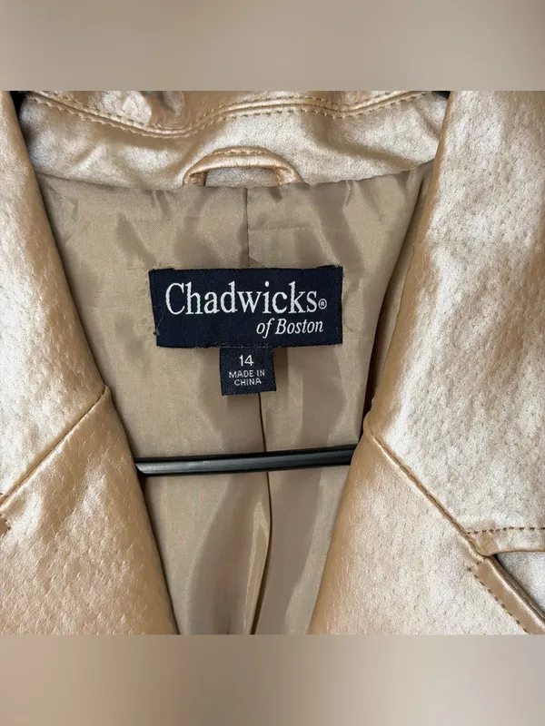 Chadwicks Vintage Y2K Champagne Gold Metallic Leather Blazer Tailored Capsule - Image 2