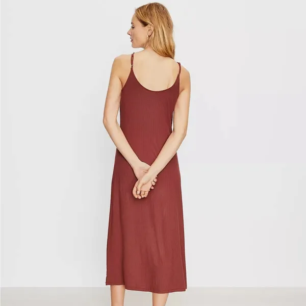 LOFT Sleeveless Midi Dress Adjustable Strap Rib Knit Button Front Size Large‎ - Image 2