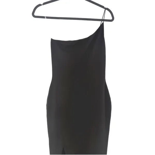 Nookie One Shoulder Gown Maxi Dress M Black High Slit Formal Prom Homecoming - Image 6