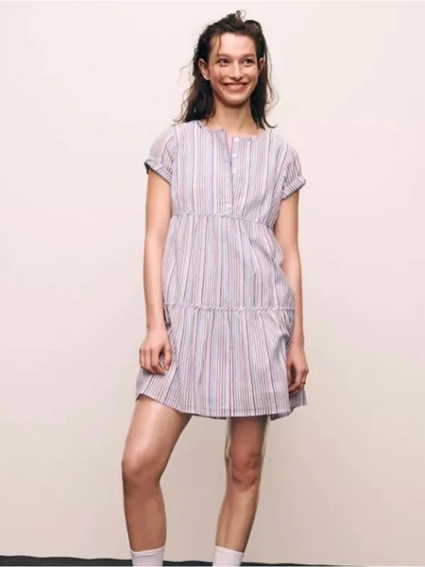 Madewell Pastel Multi-Stripe Short-Sleeve Tiered Mini Dress - Image 4