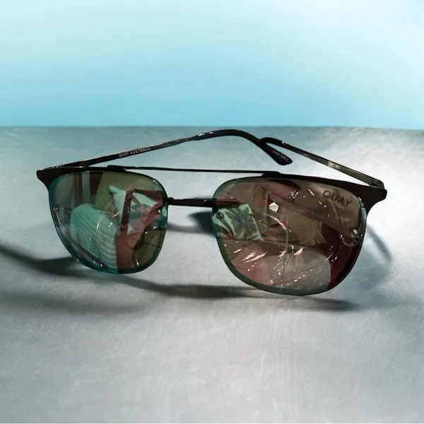 Quay Australia Aviator Sunglasses Private Eyes Gunmetal Mirrored Brown Lenses - Image 3