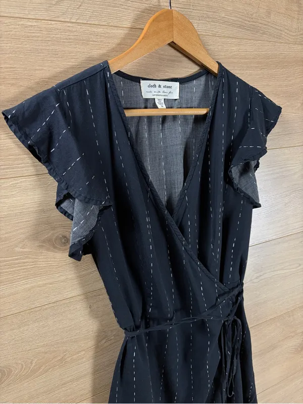 Anthropologie Black Mini Wrap Dress XS - Image 3