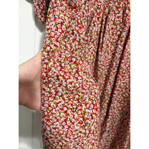 Natural Life Babydoll Mini Dress Floral Red V-Neck Pockets M - Image 7