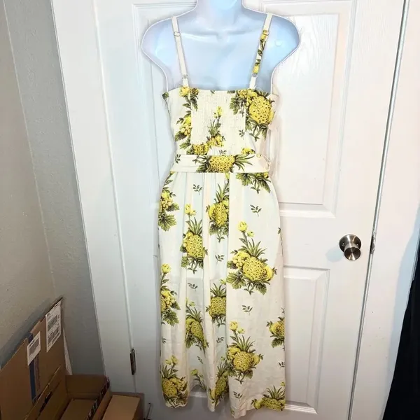 TAHARI Linen Blend Vintage Pineapple Strapless Midi Dress Cream Yellow 8 NWT - Image 8