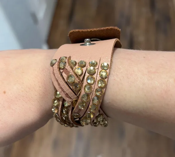Pink and Gold Rhinestone Braided Wrap Bracelet - Image 5
