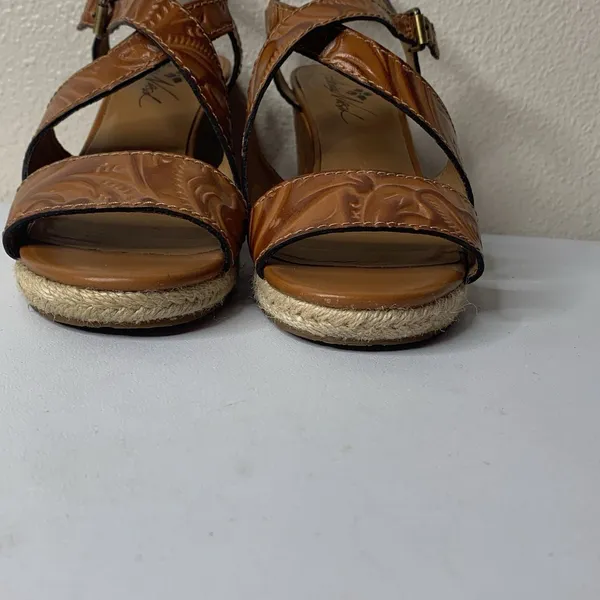 Patricia Nash Rafa Tooled Brown Leather Wedge Sandals Espadrilles Women’s Sz 5 - Image 3
