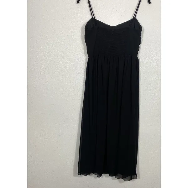 Aritzia Black Chiffon Midi Fit & Flare Dress Ruched Sweetheart Straps Size 8 - Image 9