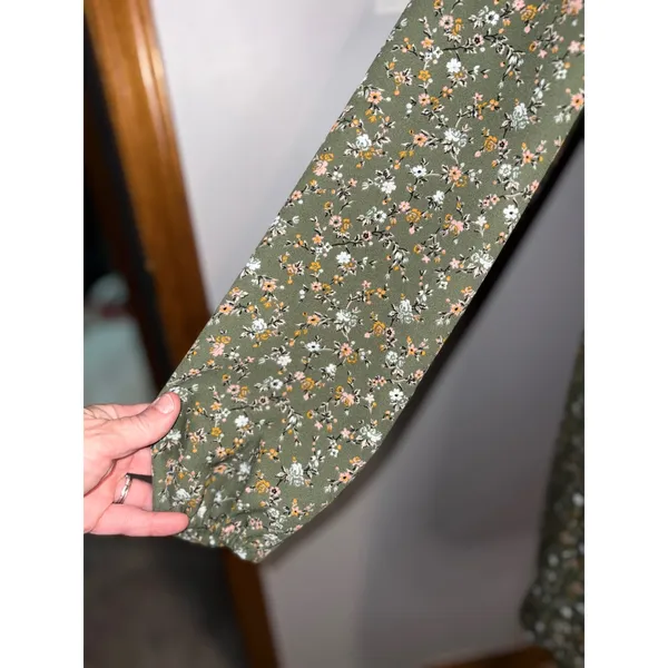 Gap cottagecore‎ Olive Green Ditsy Floral Button Front Long Sleeve Mini Dress - Image 3