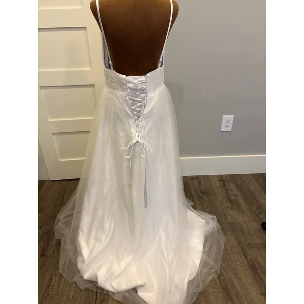 White Satin with Tulle Lace Up Back Wedding Prom Dress Bridal Gown‎ - Image 4