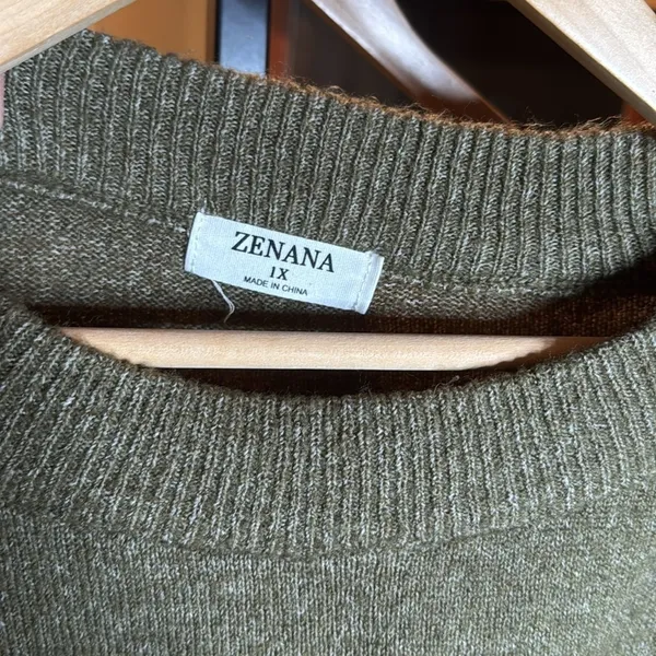 Zenana ZENANA HIGH-LOW HEM DROP SHOULDER SWEATER OLIVE GREEN SIZE 1X OVERSIZED - Image 3