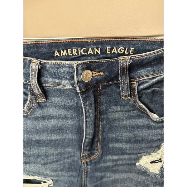 American Eagle High-Rise Ripped Jegging Dark Wash Size 4 X-Long - Image 2