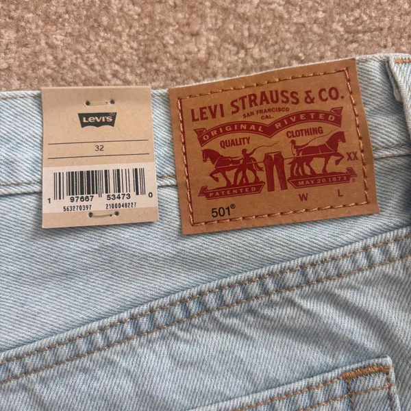 Levis 501 Original‎ High Rise Jean Shorts Light Wash Embroidered Flower 32 NEW - Image 8