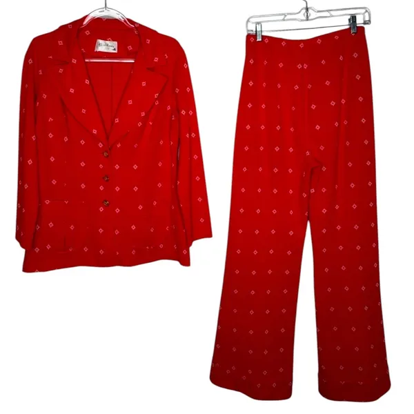 1980s Fire Islander Red Nautical Knit Pant Suit Set Small - Image 2