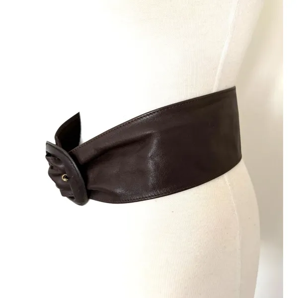 Max Mara Brown Leather Wide Waist Belt Brown Tone Buckle Made In Italy Luxury S - Image 4