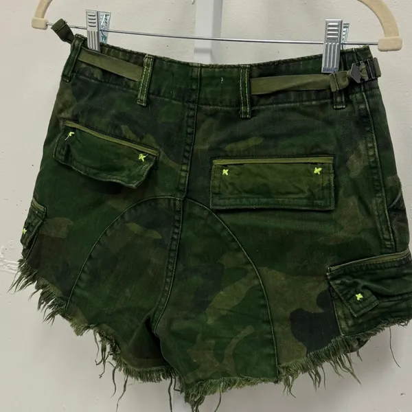 Free People We‎ The Free Commander Cutoff Denim Camo Shorts Military Green Cargo - Image 6