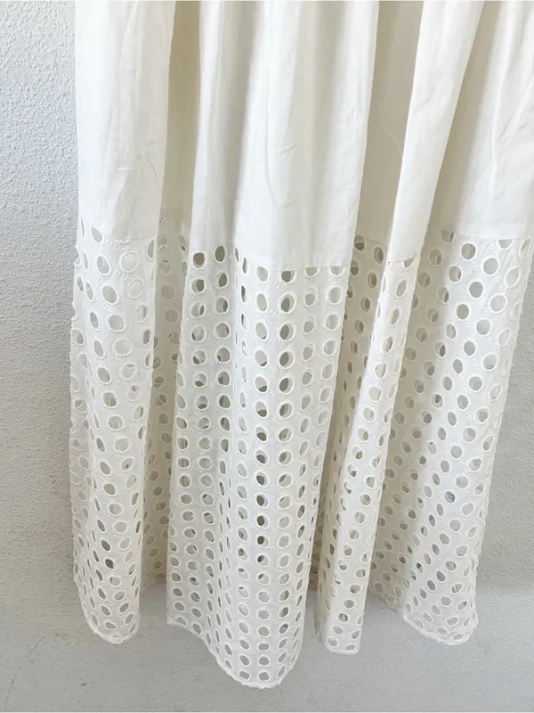 Solid & Striped Kennedy White Smocked Lace Cutout Midi Dress - Image 6